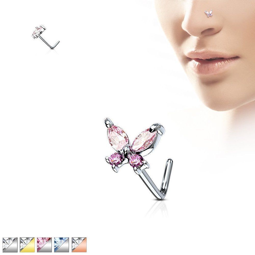 Cz Butterfly 316l Surgical Steel L Bend Nose Stud Rings